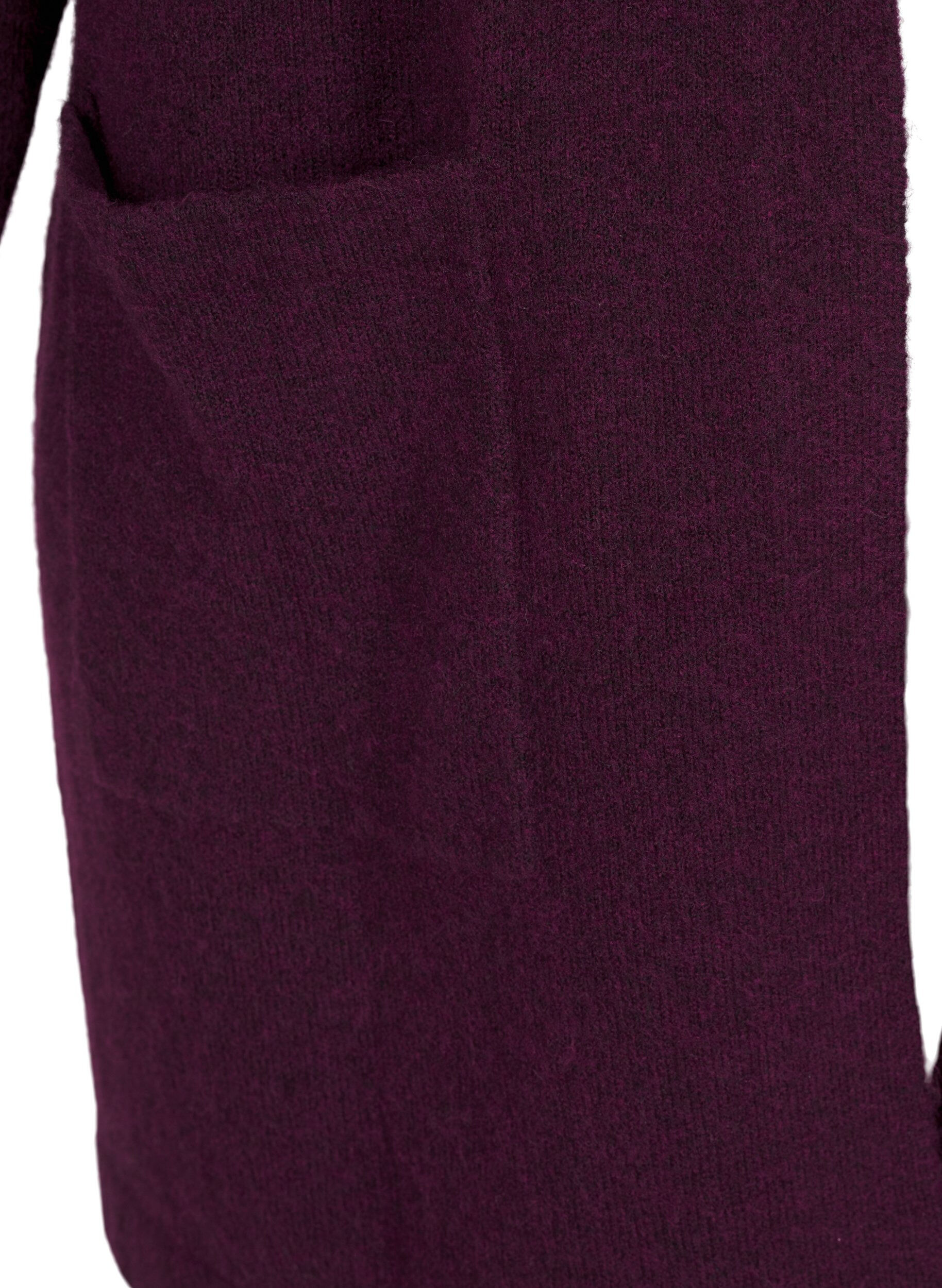 Zizzi Cardigan long tricot&eacute; contenant de la laine et capuche, Potent Purple Mel., Packshot image number 3