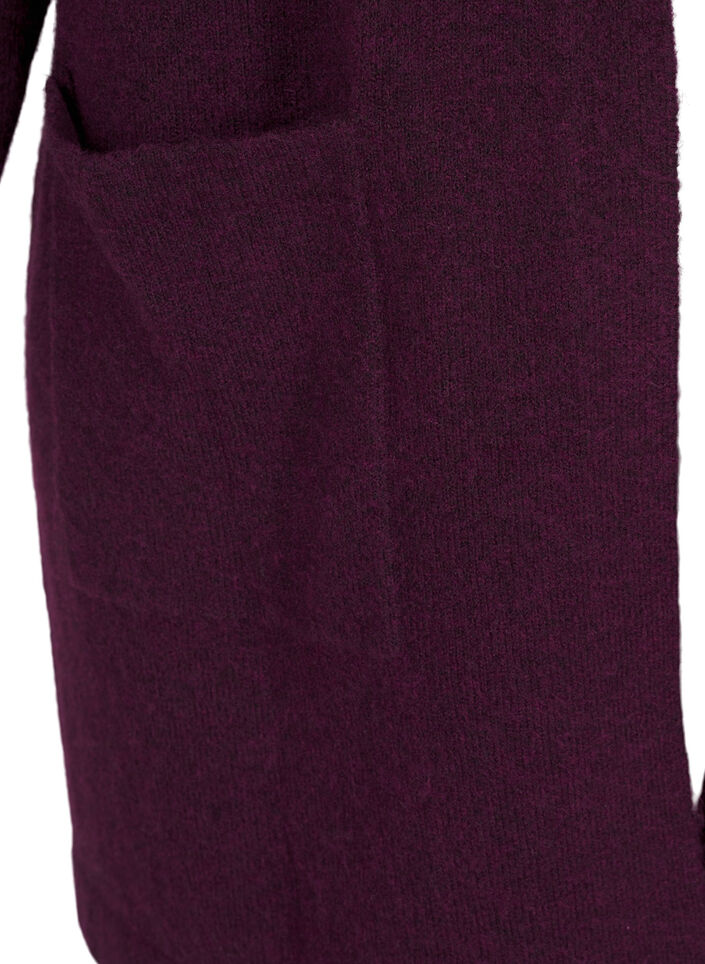 Cardigan long tricoté contenant de la laine et capuche, Potent Purple Mel., Packshot image number 3