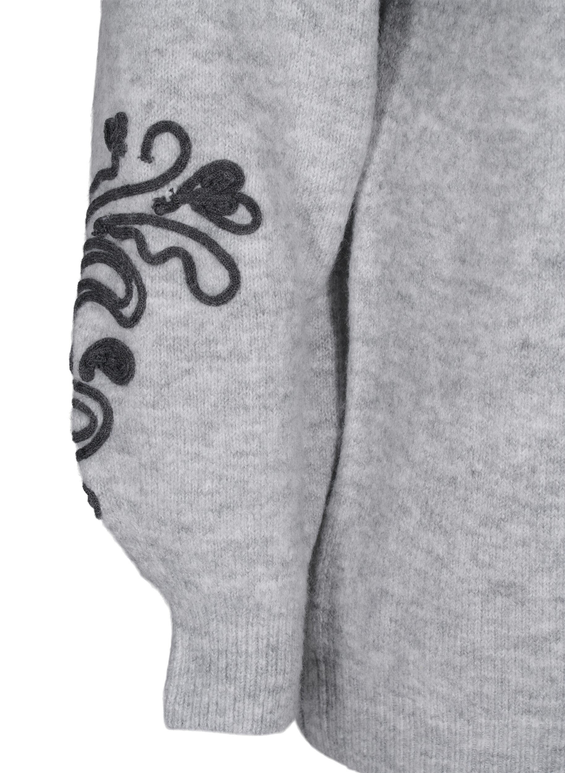 Zizzi  Chemisier en forme de tricot &agrave; motif d&eacute;coratif, Light Grey Melange, Packshot image number 3