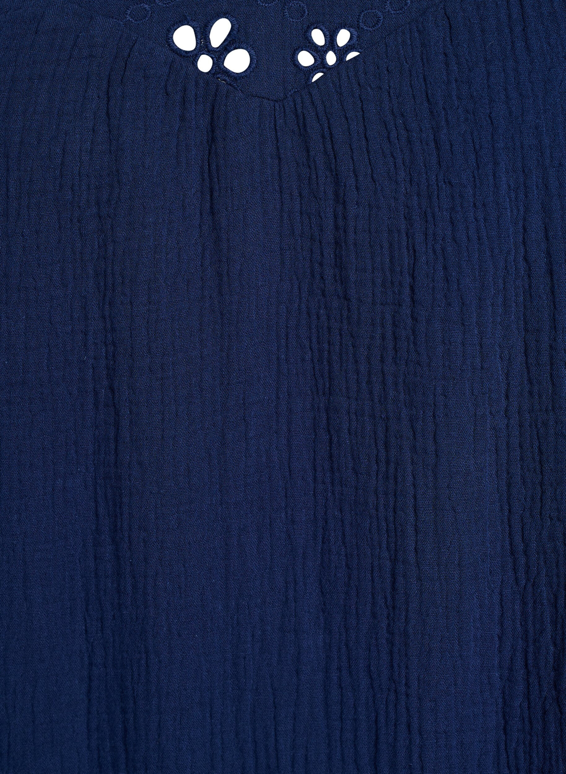 Zizzi Blouse en mousseline de coton avec broderie anglaise et manches 1/2, Bleu, Packshot image number 2