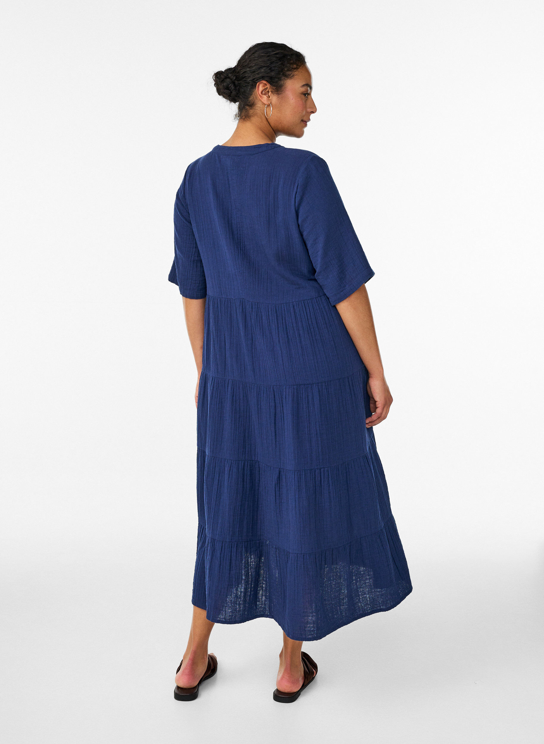 ZizziRobe midi coupe &eacute;vas&eacute;e en mousseline de coton, Bleu, Model image number 1