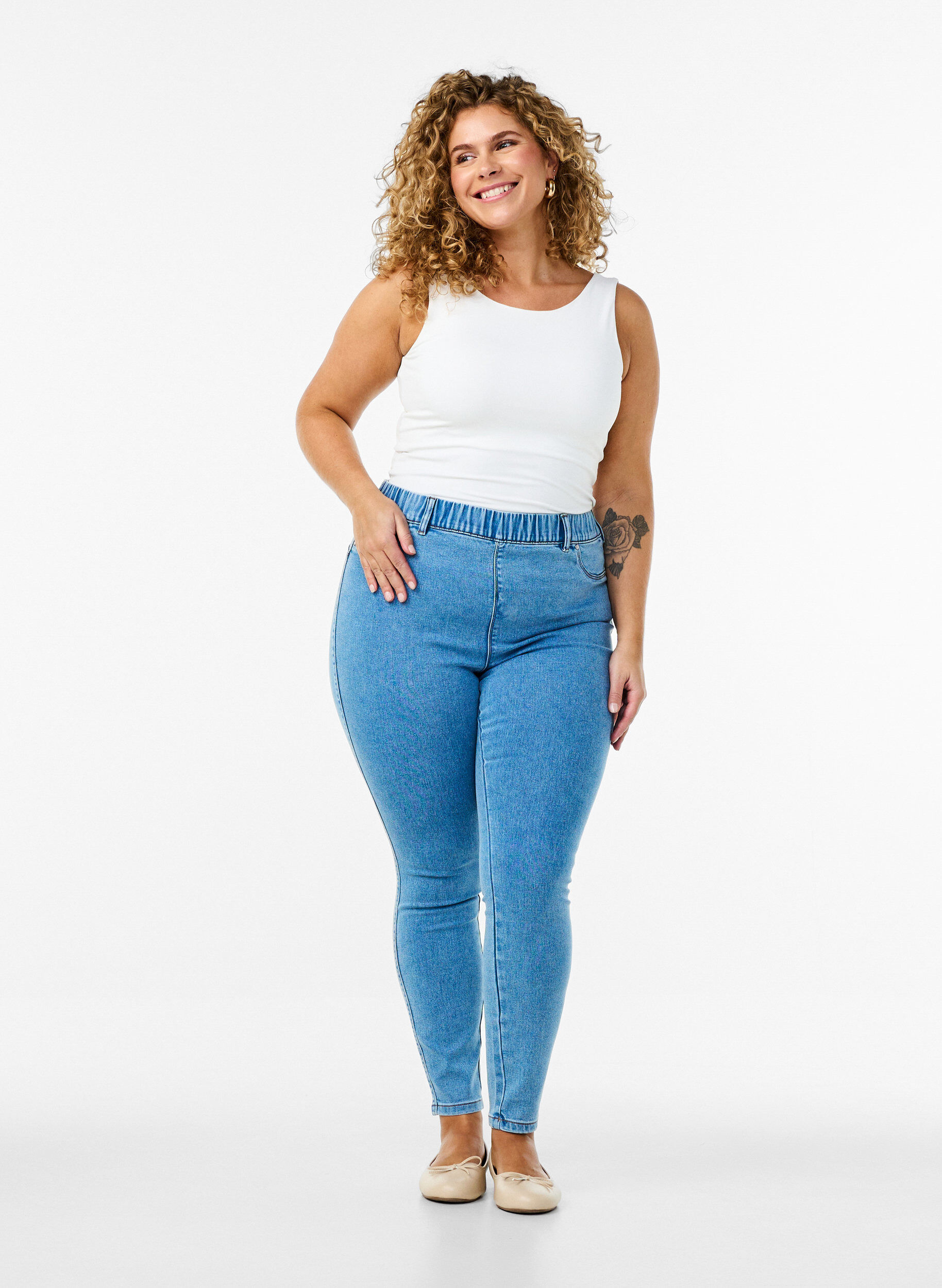 Jeggings &agrave; taille haute., Bleu Clair, Model