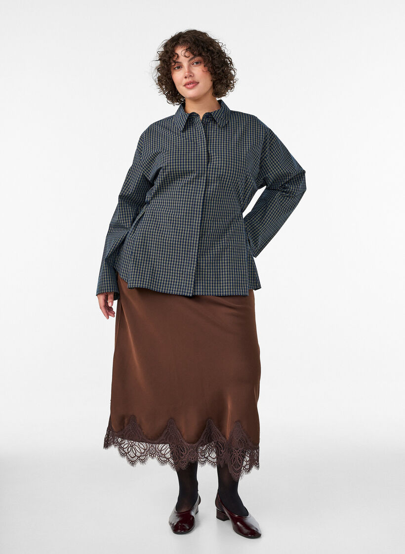 Chemise en coton &agrave; carreaux avec boutonnage dissimul&eacute;, Bleu, Model image number 1