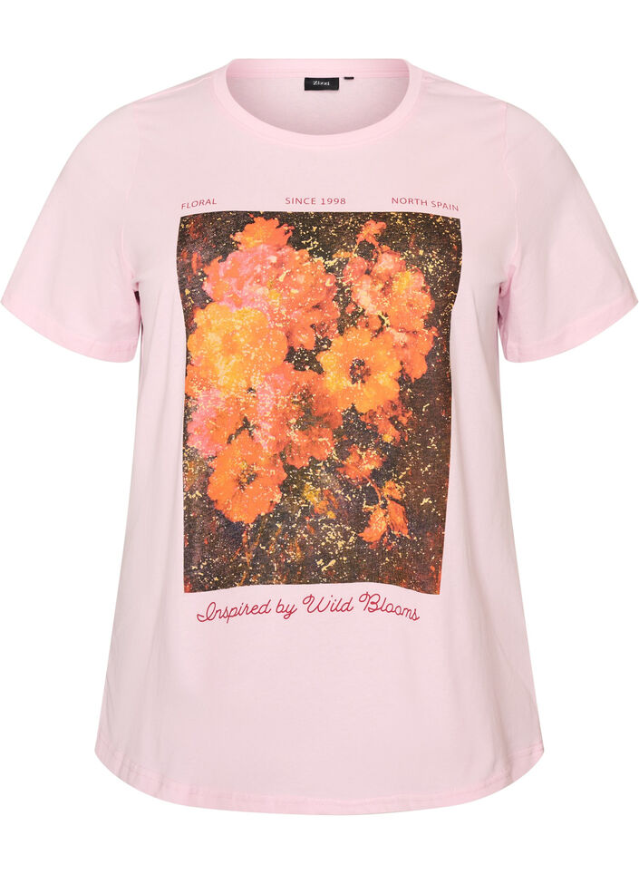 T-shirt en coton avec imprim&eacute; devant, Rose, Packshot image number 0