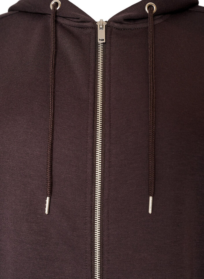Sweat &agrave; capuche long avec zip et poches, Marron, Packshot image number 2