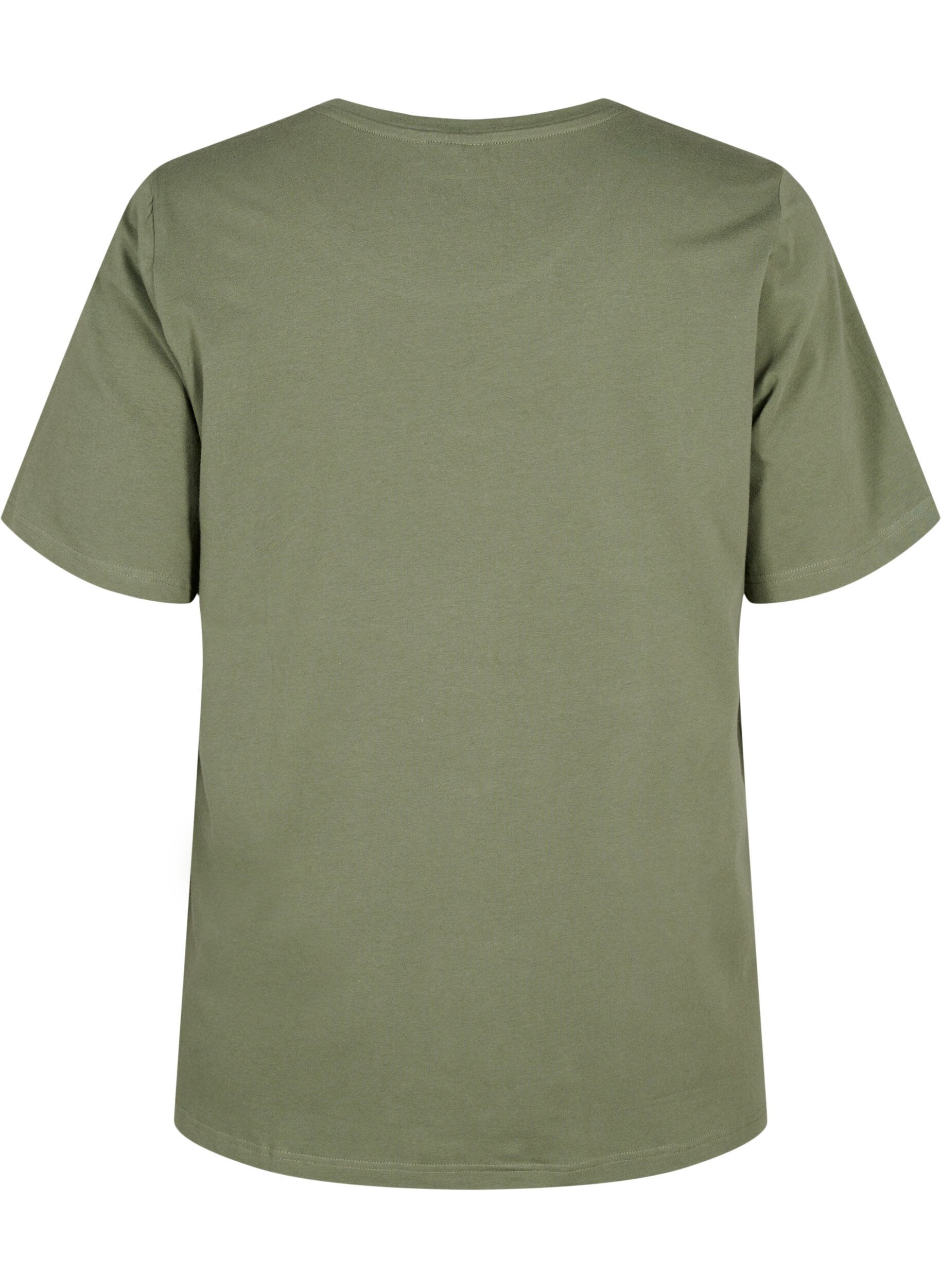 Zizzi T-shirt en coton bio avec d&eacute;tails brod&eacute;s, Thyme, Packshot image number 1