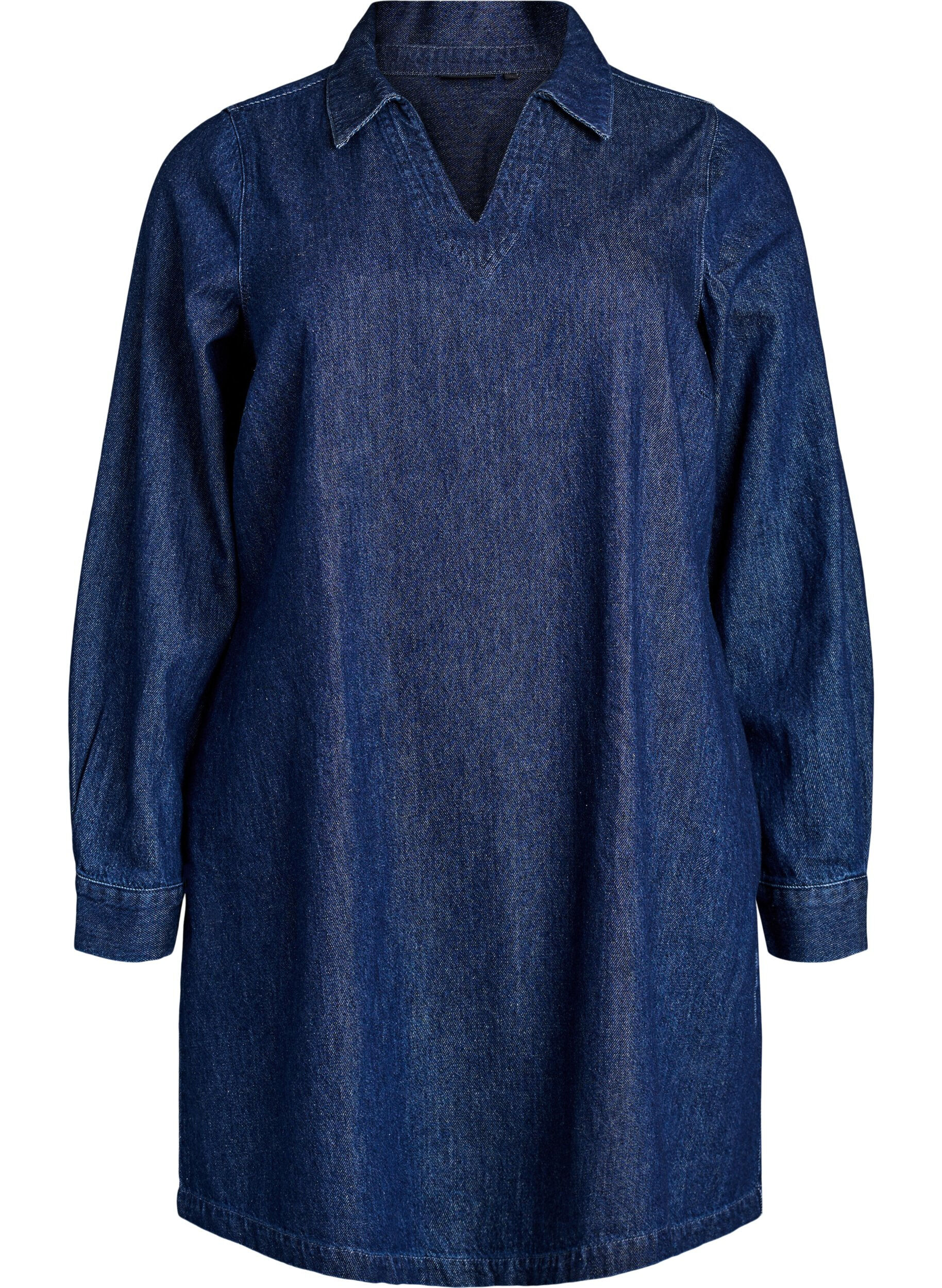 ZizziRobe courte en jean avec col et d&eacute;collet&eacute; en V, Bleu, Packshot image number 0
