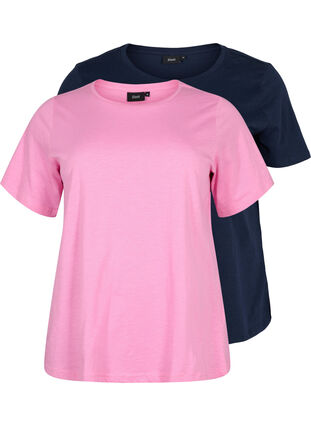 Lot de 2 T-shirt basiques en coton, Rosebloom/Navy B, Packshot image number 0