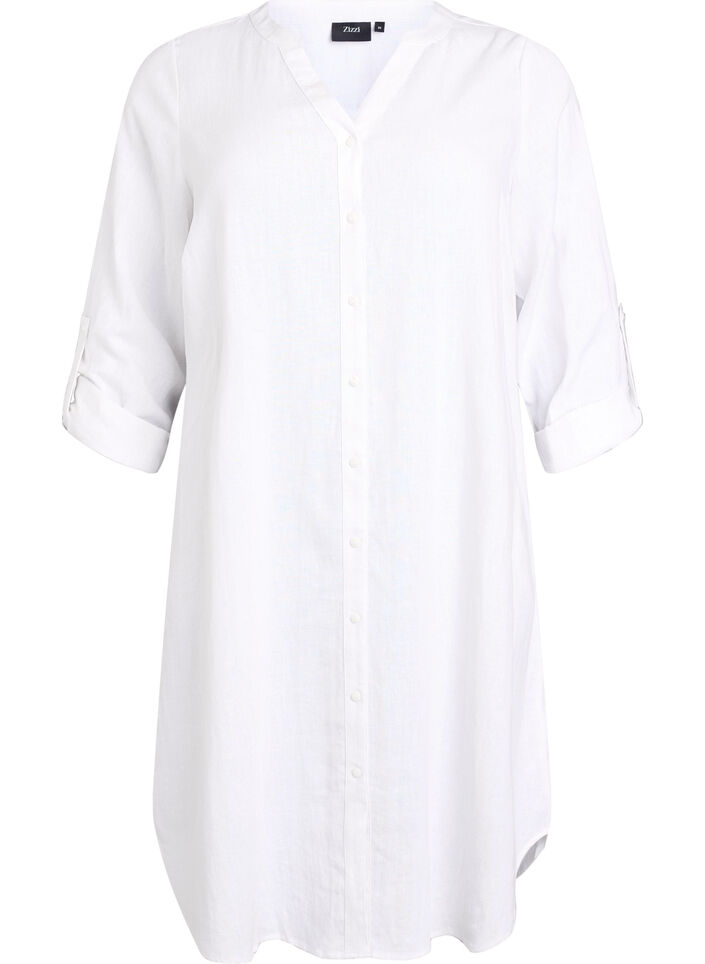 Chemise longue en lin et viscose, Blanc, Packshot image number 0