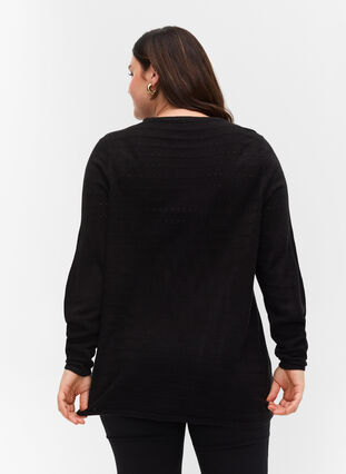 Pull en tricot avec col rond, Black, Model image number 1