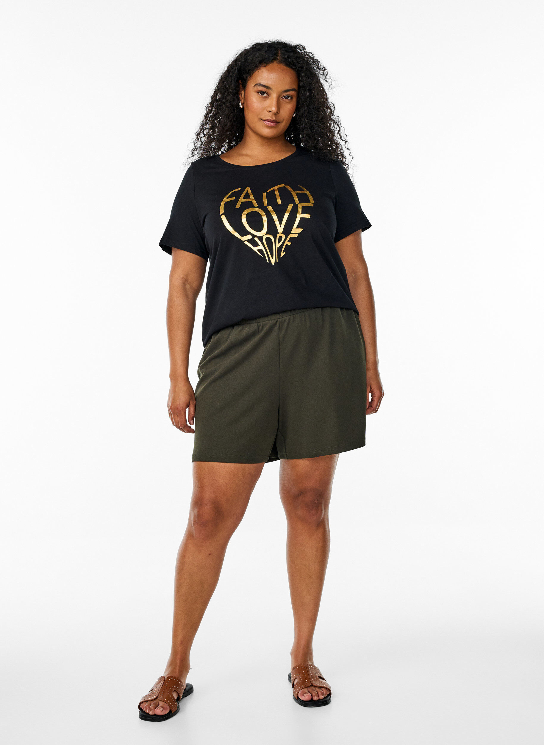 Zizzi FLASH - T-shirt avec motif, Noir, Model image number 1