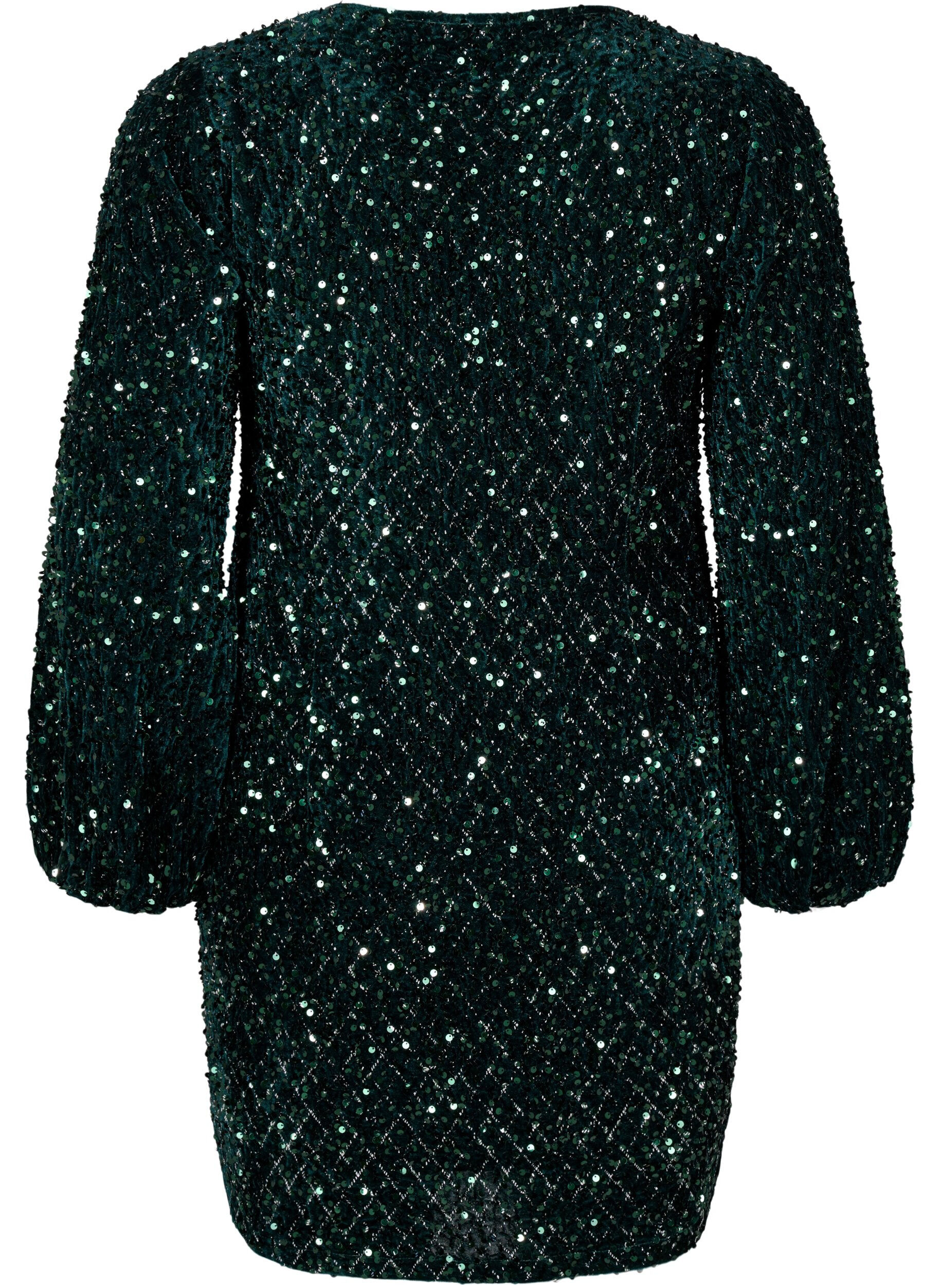 Zizzi Robe &agrave; paillettes avec un d&eacute;collet&eacute; en V et un motif carreaux, Rain Forest Sequins, Packshot image number 1