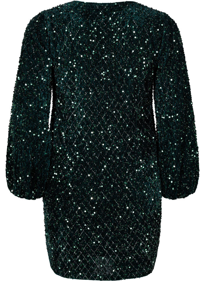 Robe à paillettes avec un décolleté en V et un motif carreaux, Rain Forest Sequins, Packshot image number 1