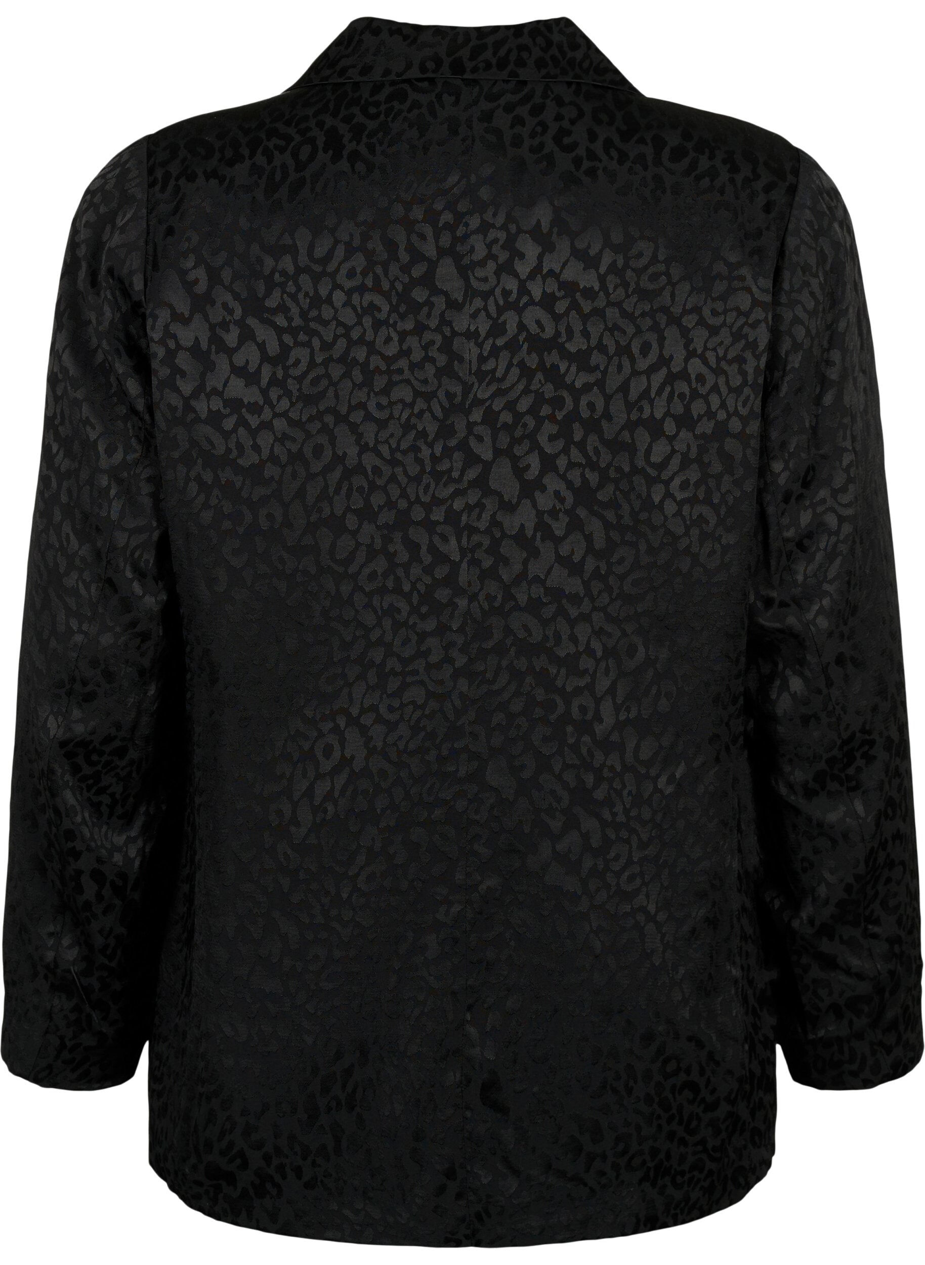 Zizzi Blazer jacquard ton sur ton en viscose, Black, Packshot image number 1