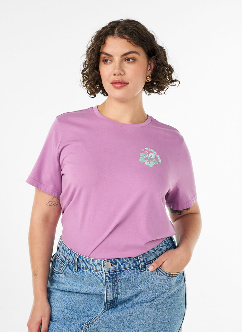 T-shirt en coton biologique avec impression au dos, Rose, Model image number 0