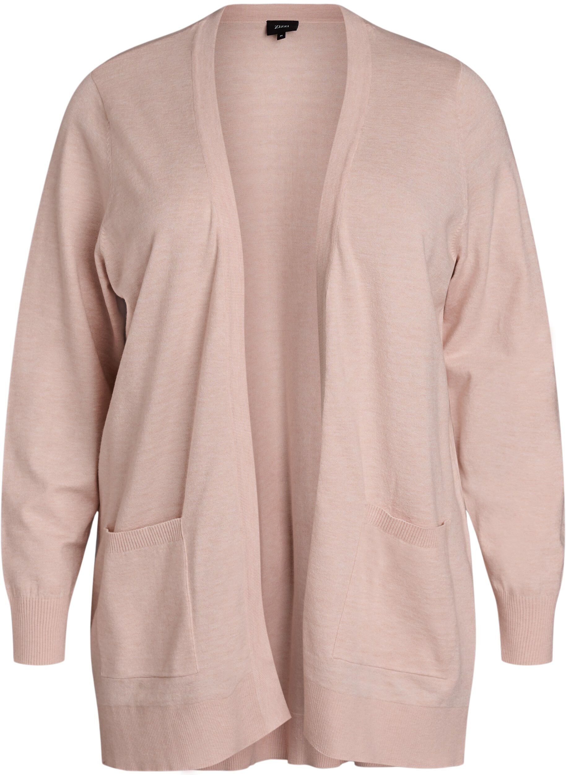 Zizzi Cardigan long en maille ouvert avec poches, Rose, Packshot image number 0