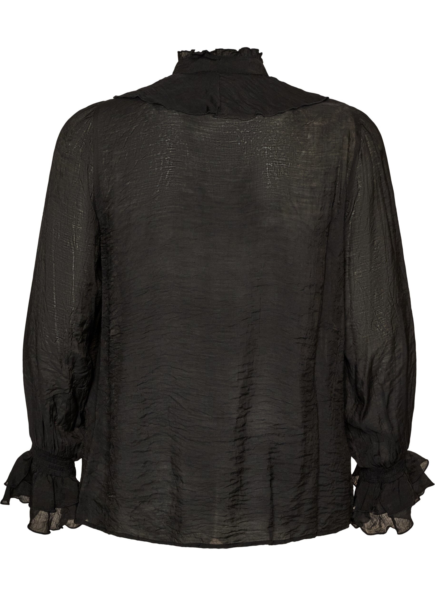 ZizziBlouse en viscose avec volants et manches longues, Noir, Packshot image number 1