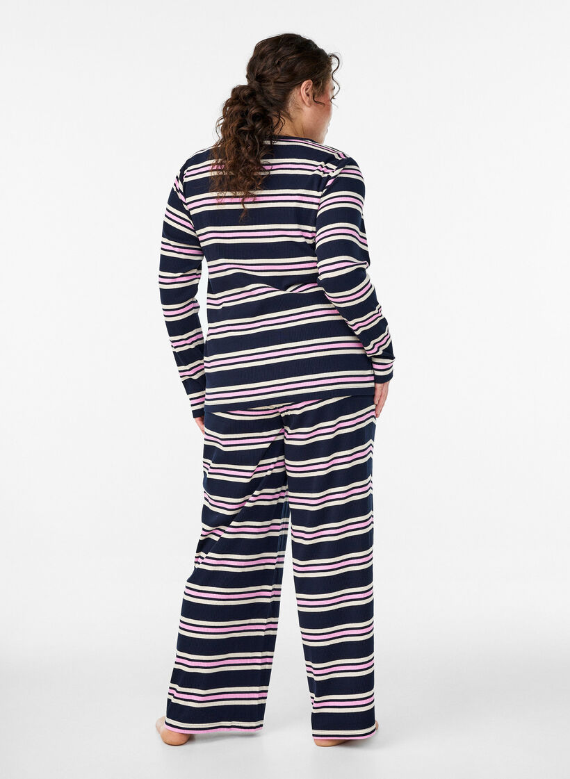 Bas de pyjama &agrave; rayures et coupe ample, Bleu, Model image number 2