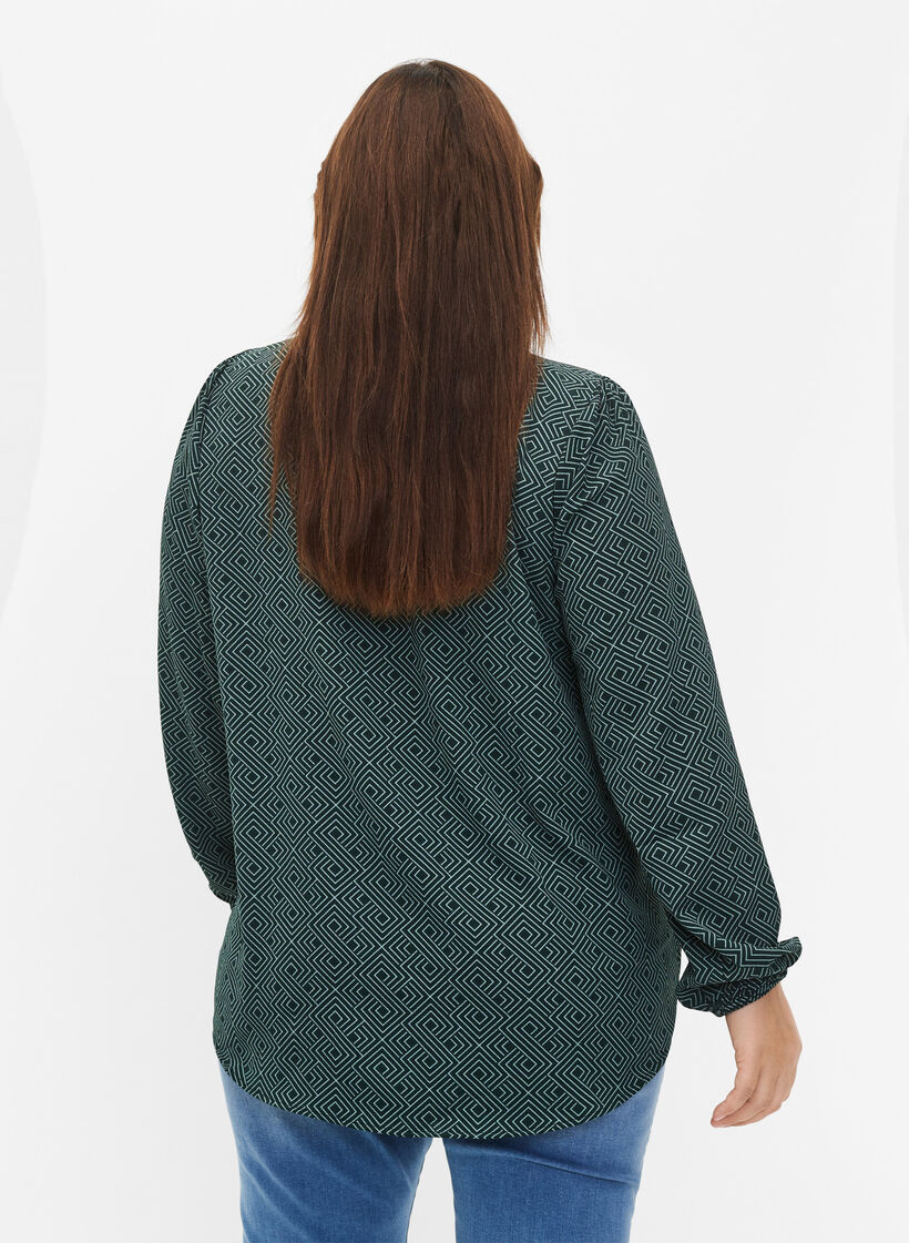 Blouse avec col en V et imprimé, Scarab Graphic AOP, Model image number 1