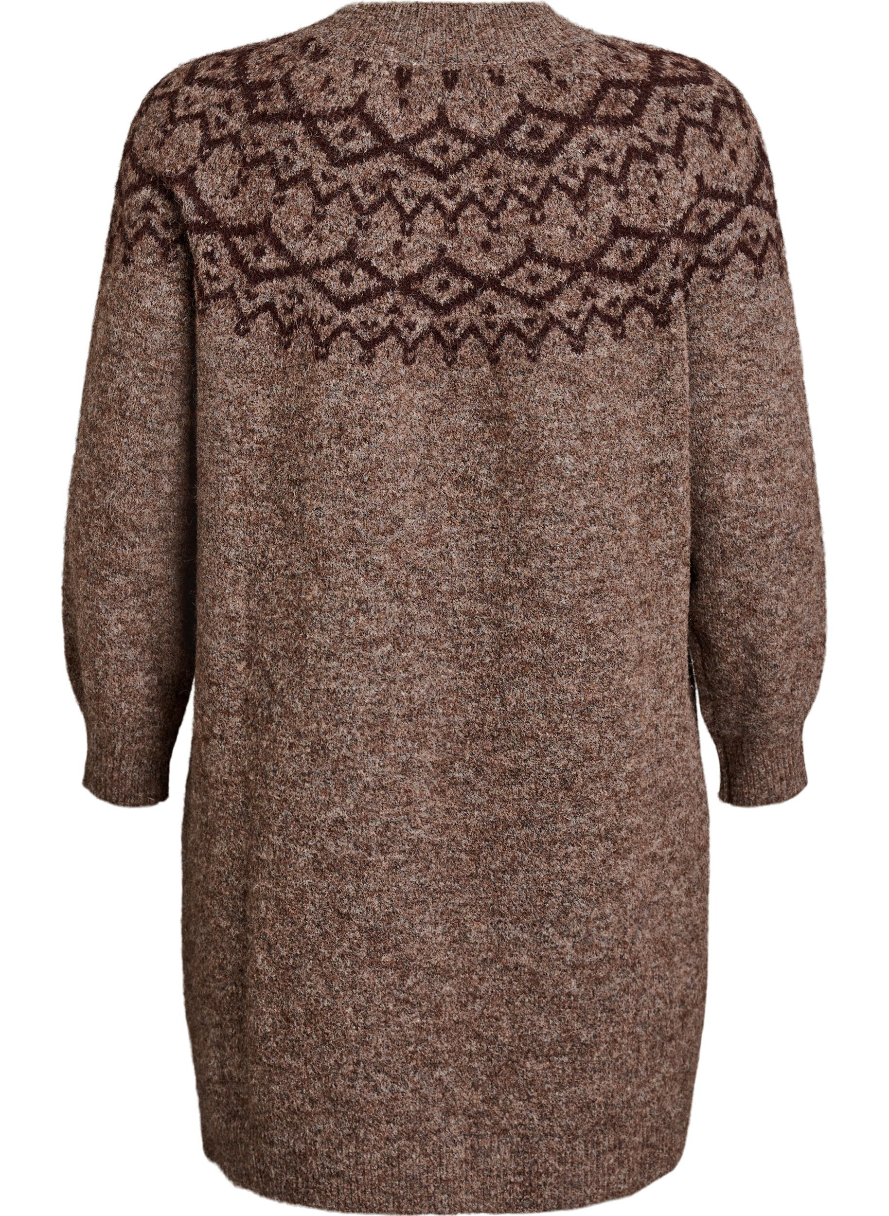 ZizziRobe en maille avec motif jacquard, Marron, Packshot image number 1