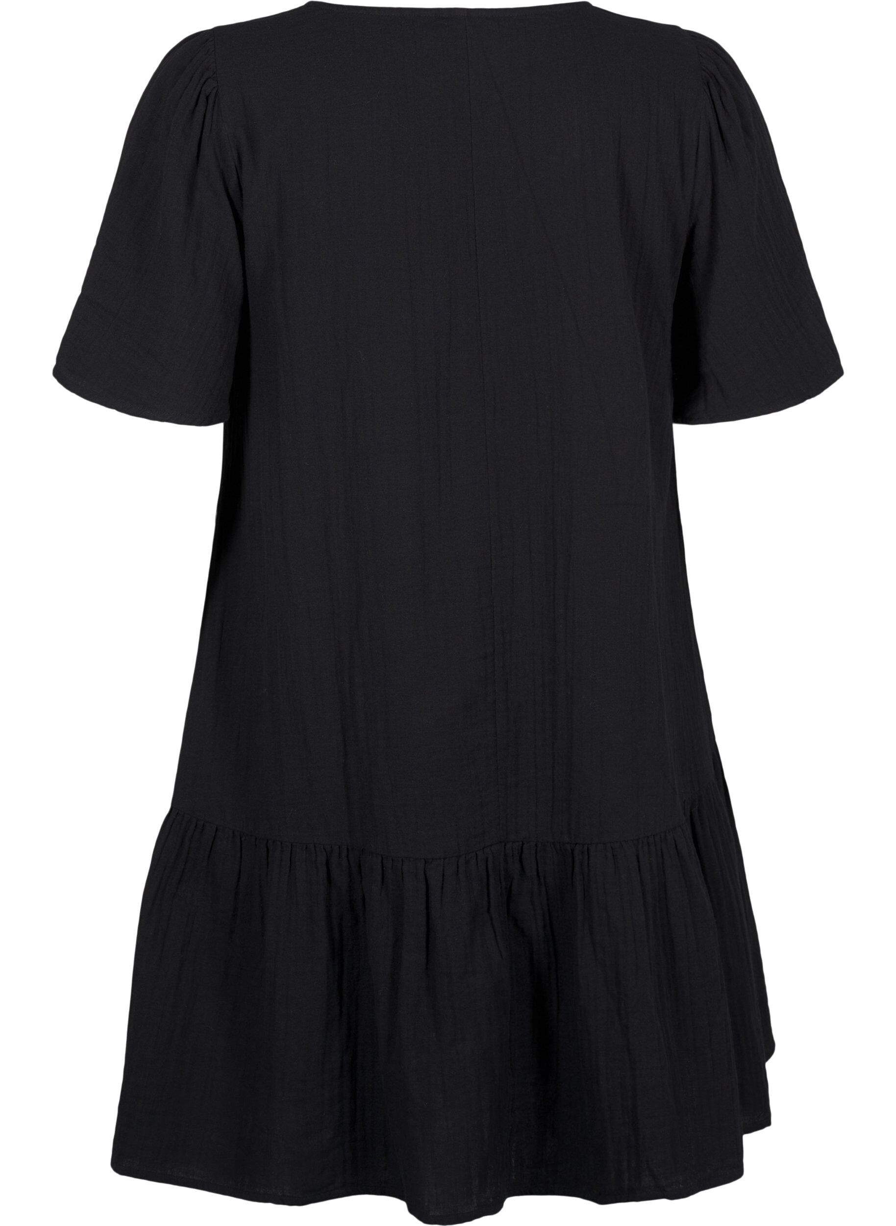 ZizziRobe &agrave; manches courtes en coton &agrave; une coupe &eacute;vas&eacute;e, Noir, Packshot image number 1