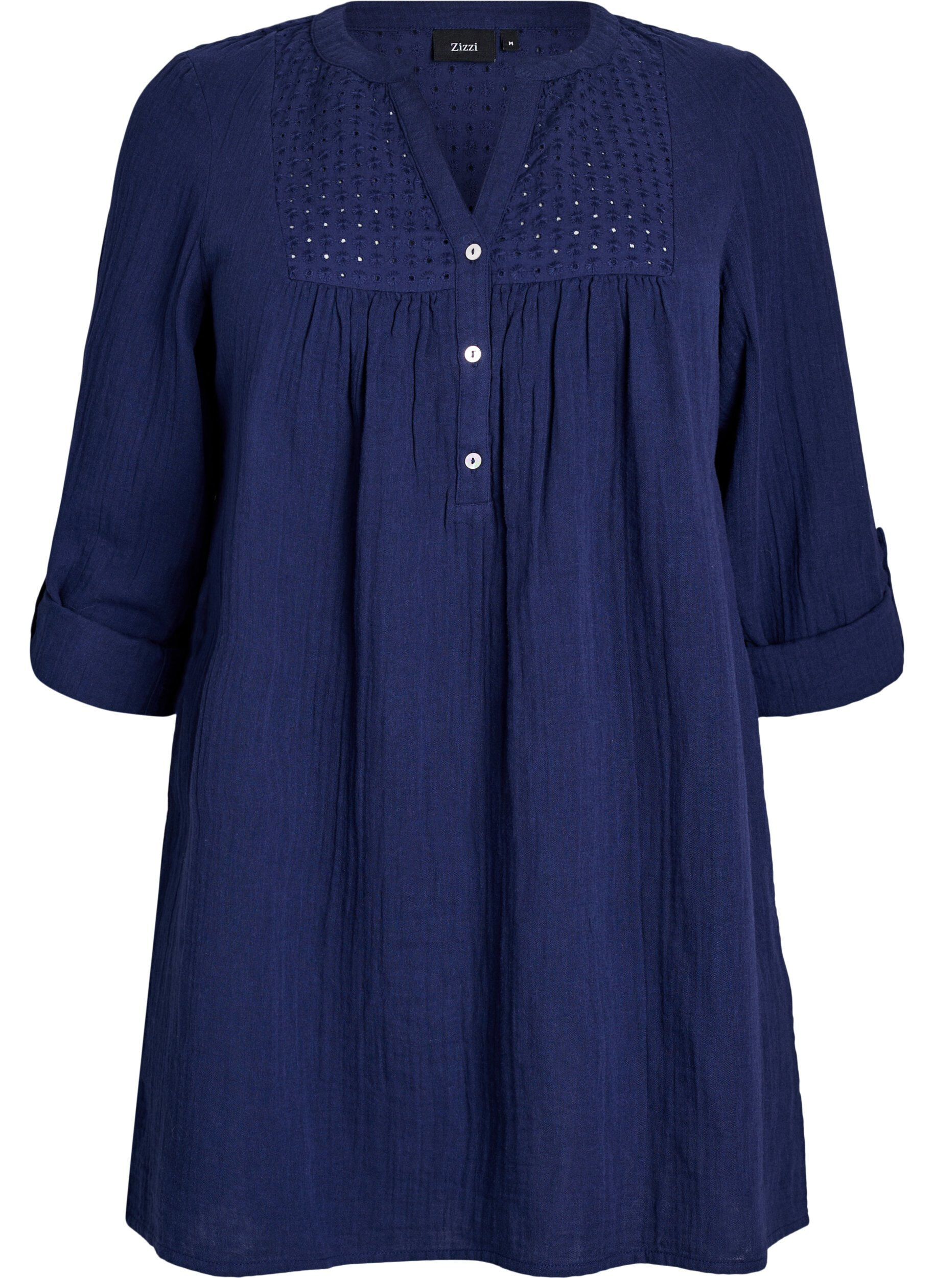ZizziTunique en mousseline de coton avec broderie anglaise, Bleu, Packshot image number 0