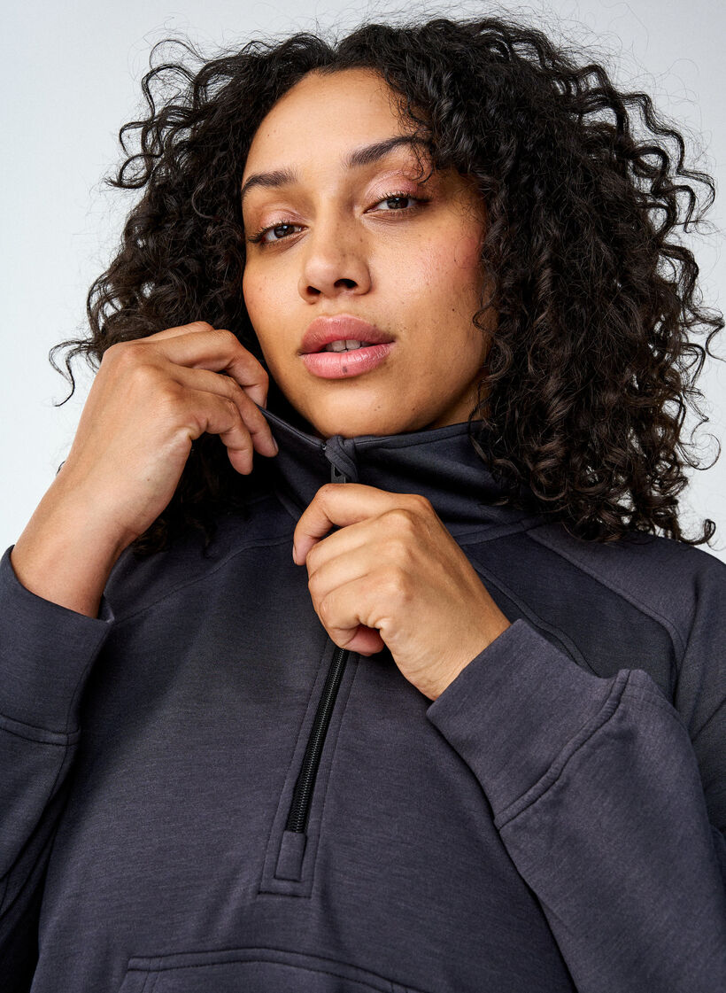 Sweat sportif avec col montant et fermeture éclair, Asphalt, Image image number 1