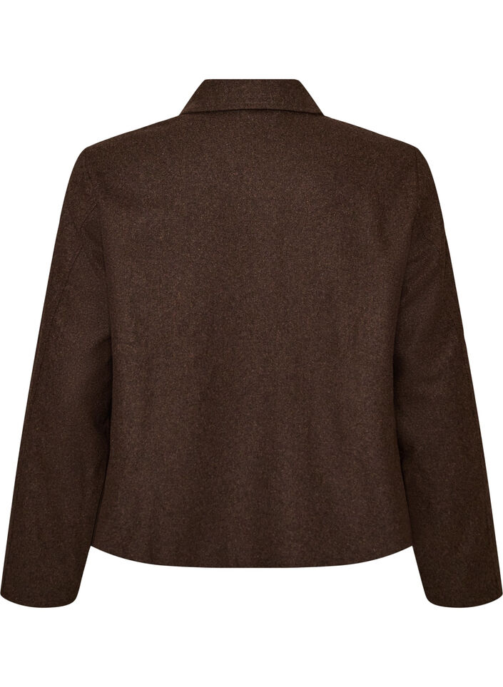 Veste courte avec col de chemise et zip, Marron, Packshot image number 1