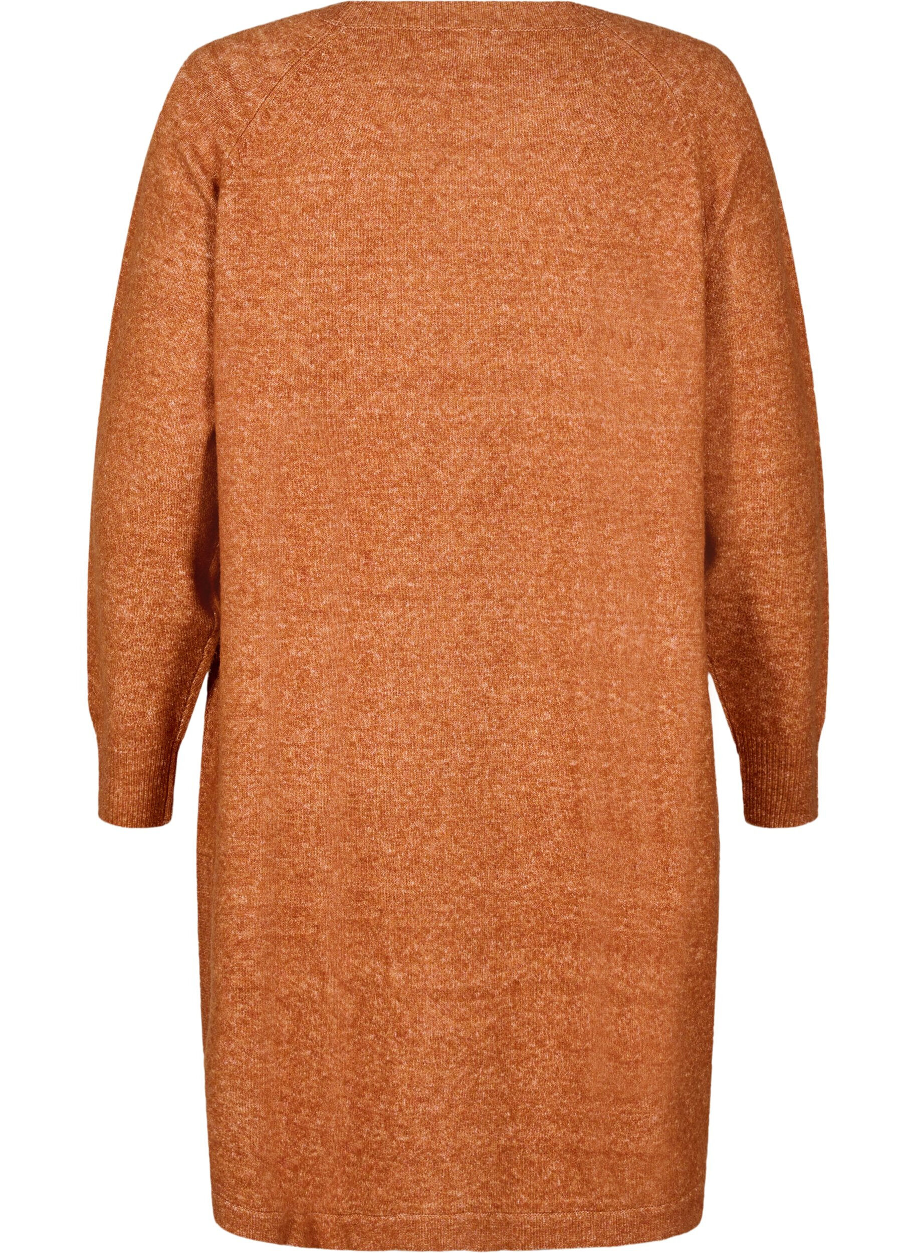 Zizzi Robe courte en maille &agrave; col rond, Orange, Packshot image number 1
