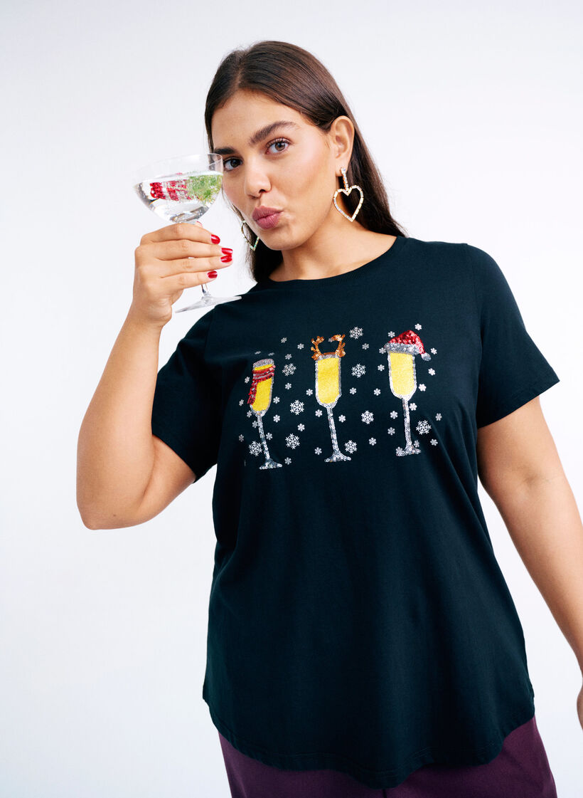 T-shirt de No&euml;l en coton bio, Noir, Image image number 0