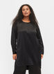 Longue chemise brillante avec fente, Black, Model image number 0