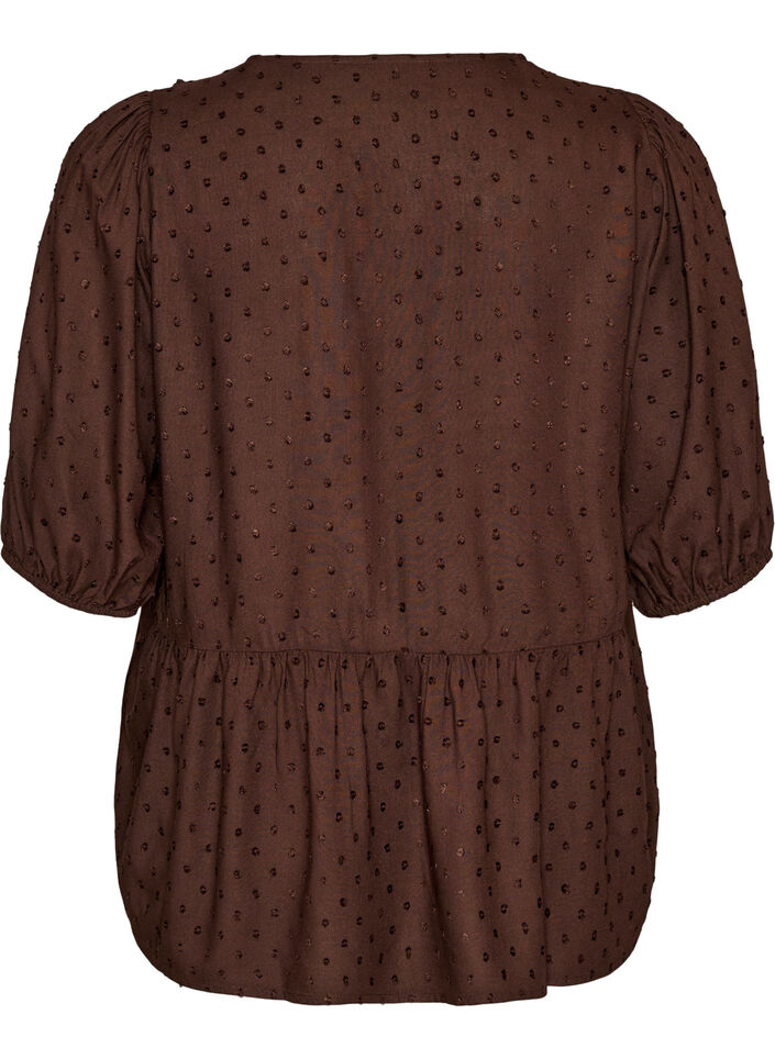 Blouse en viscose avec texture &agrave; pois et col V, Marron, Packshot image number 1