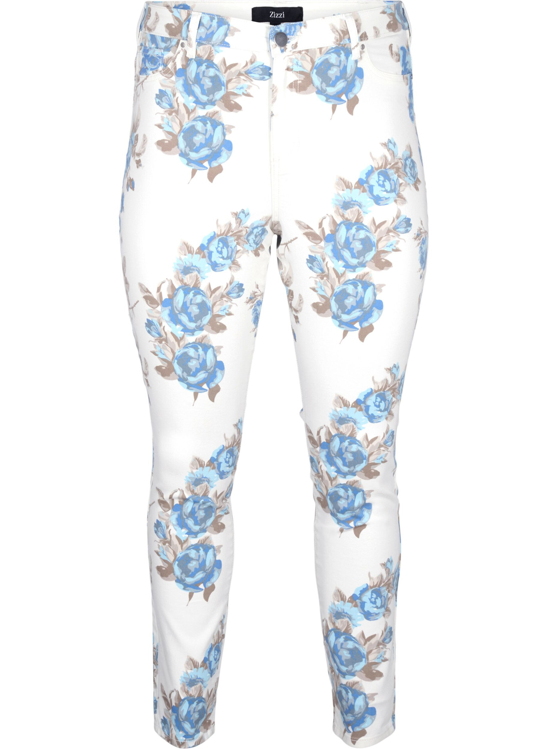 Zizzi Jean Amy super slim avec un imprim&eacute; floral, Blanc, Packshot image number 0