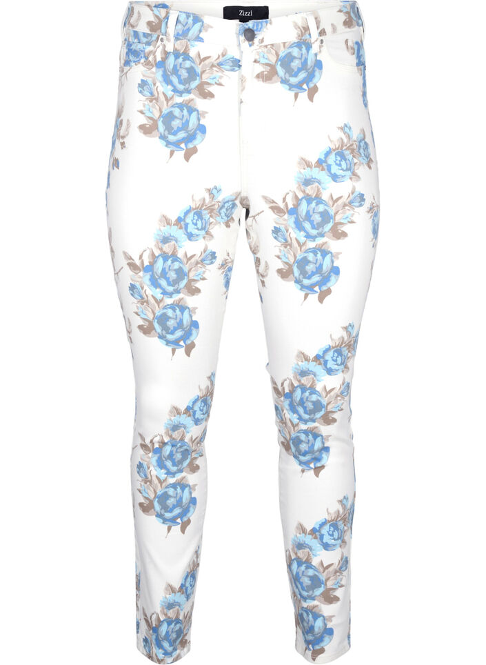 Jean Amy super slim avec un imprimé floral, Blanc, Packshot image number 0