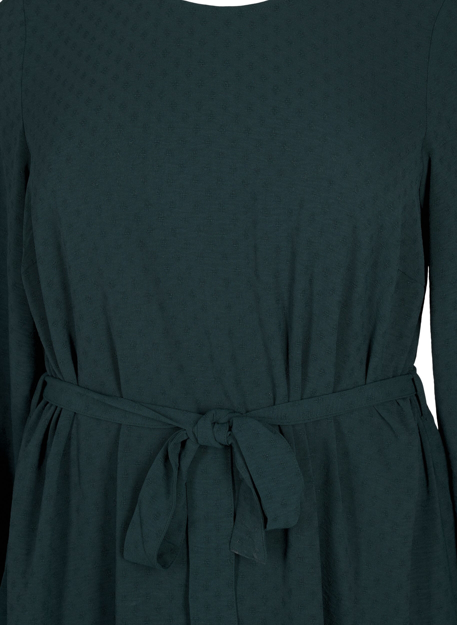 Zizzi Robe courte textur&eacute;e avec ceinture nou&eacute;e, Scarab, Packshot image number 2