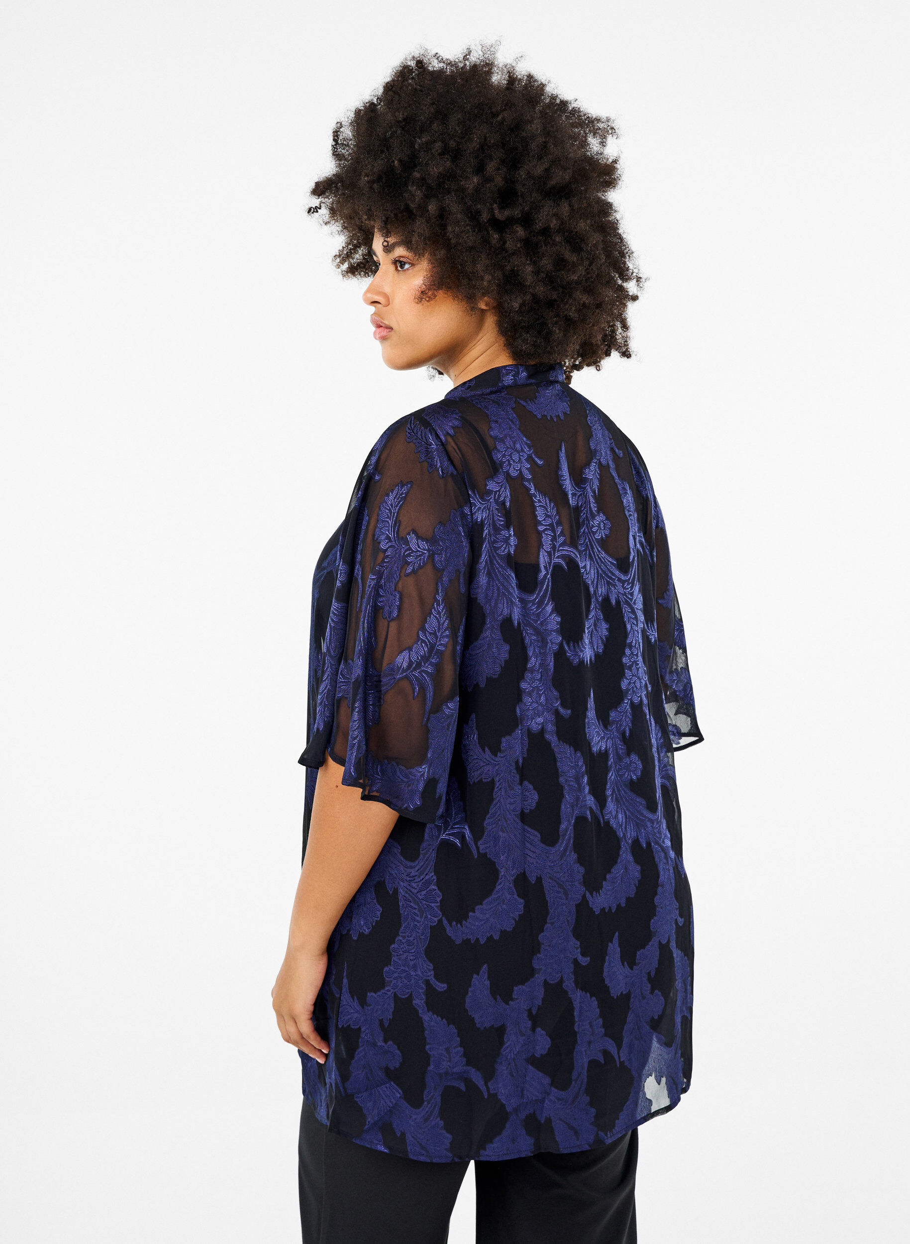 Zizzi Tunique en mousseline avec motif jacquard, Evening Blue, Model image number 1