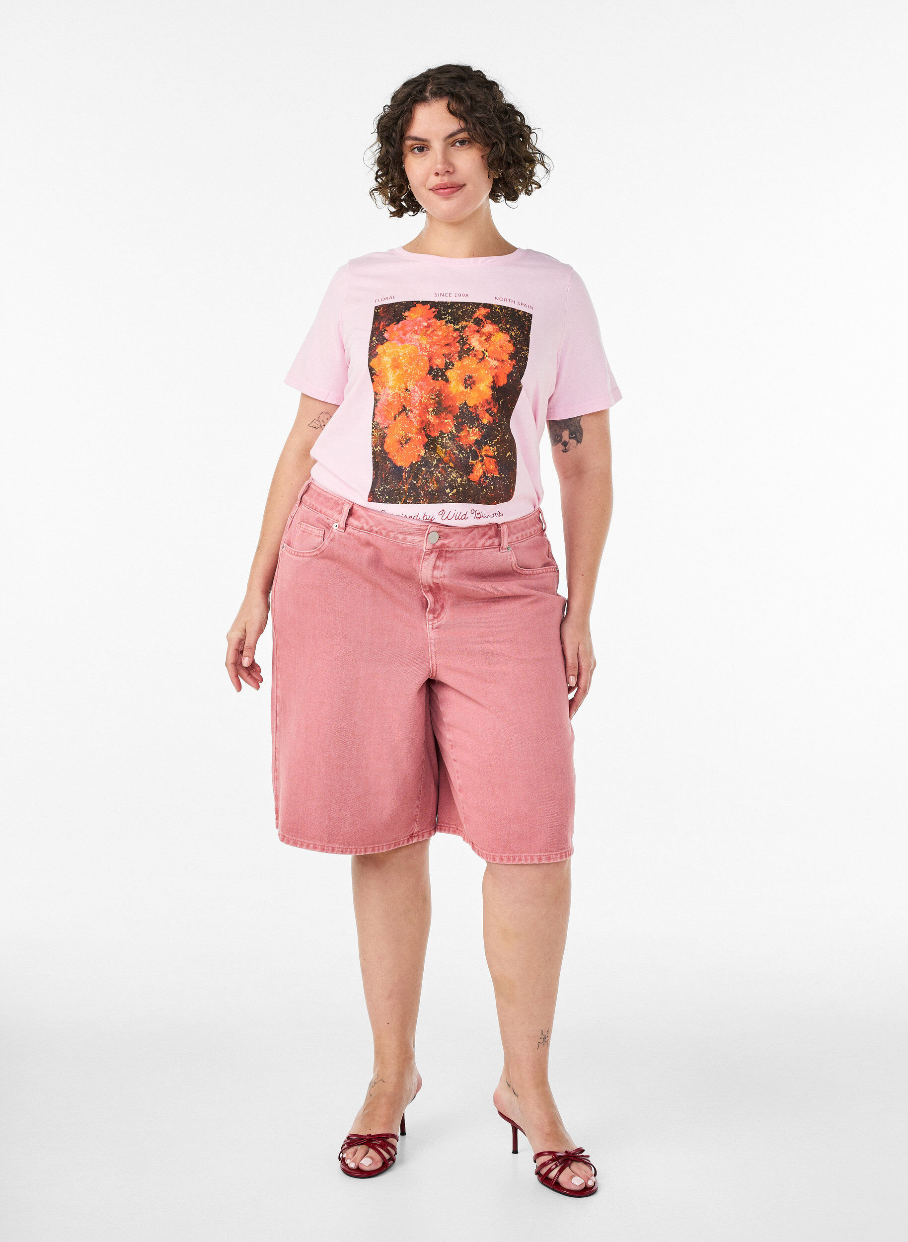 ZizziT-shirt en coton avec imprim&eacute; devant, Rose, Model image number 1