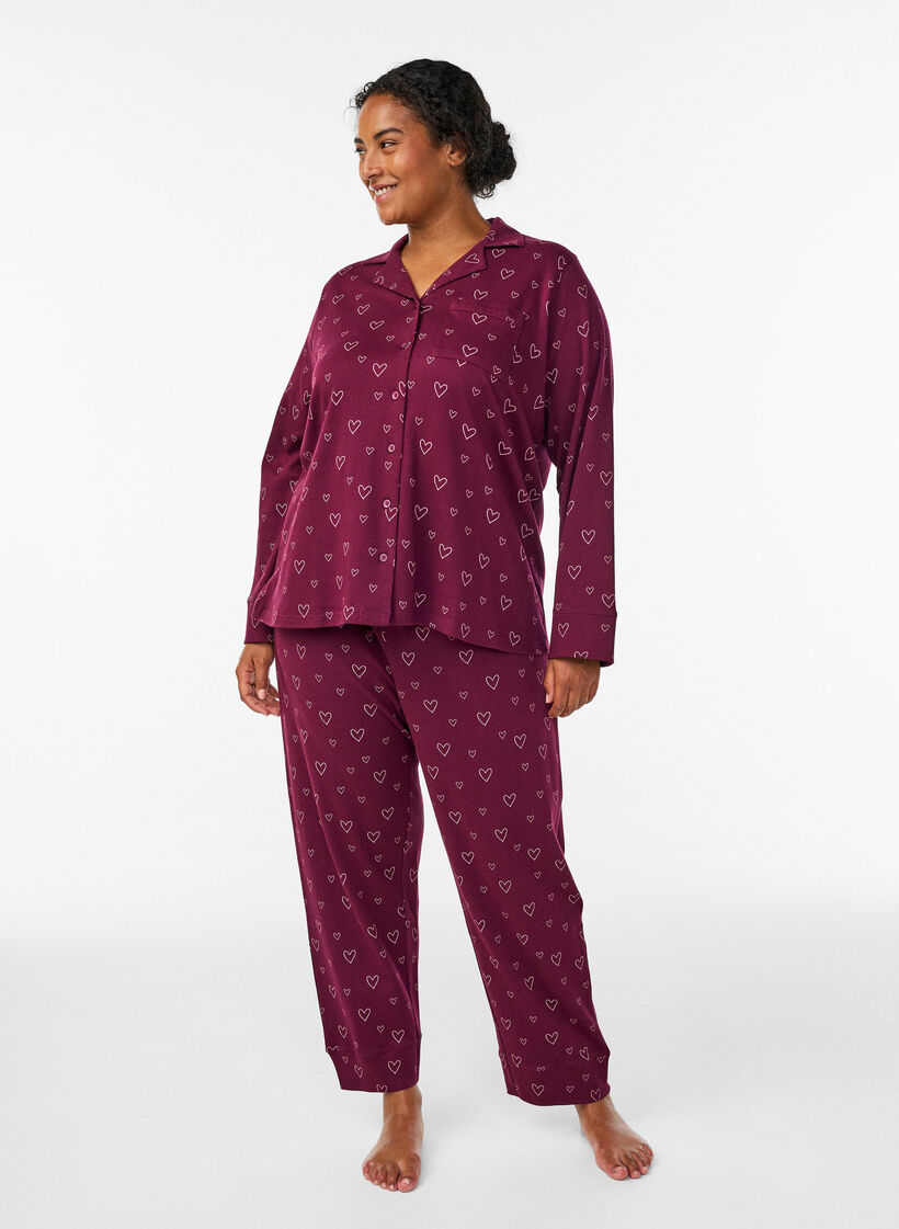 Chemise de pyjama en coton avec poche poitrine, Bordeaux foncé, Model