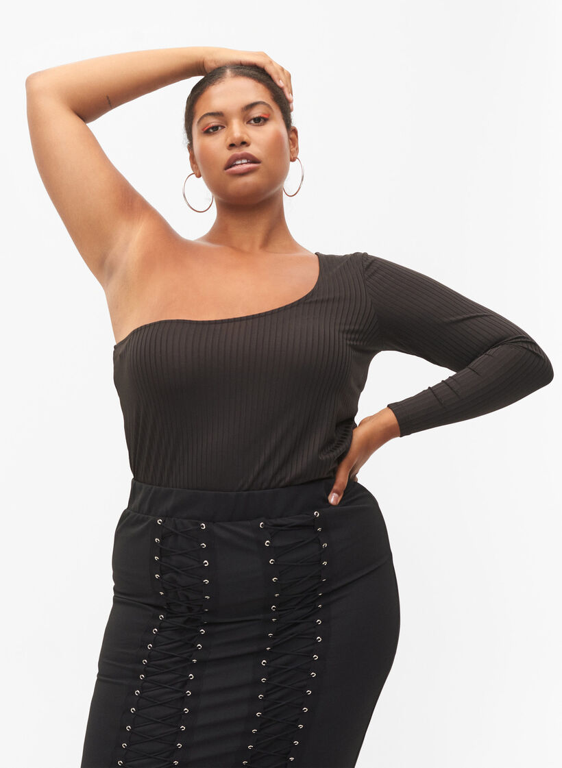 Blouse à une épaule, Black, Model image number 0