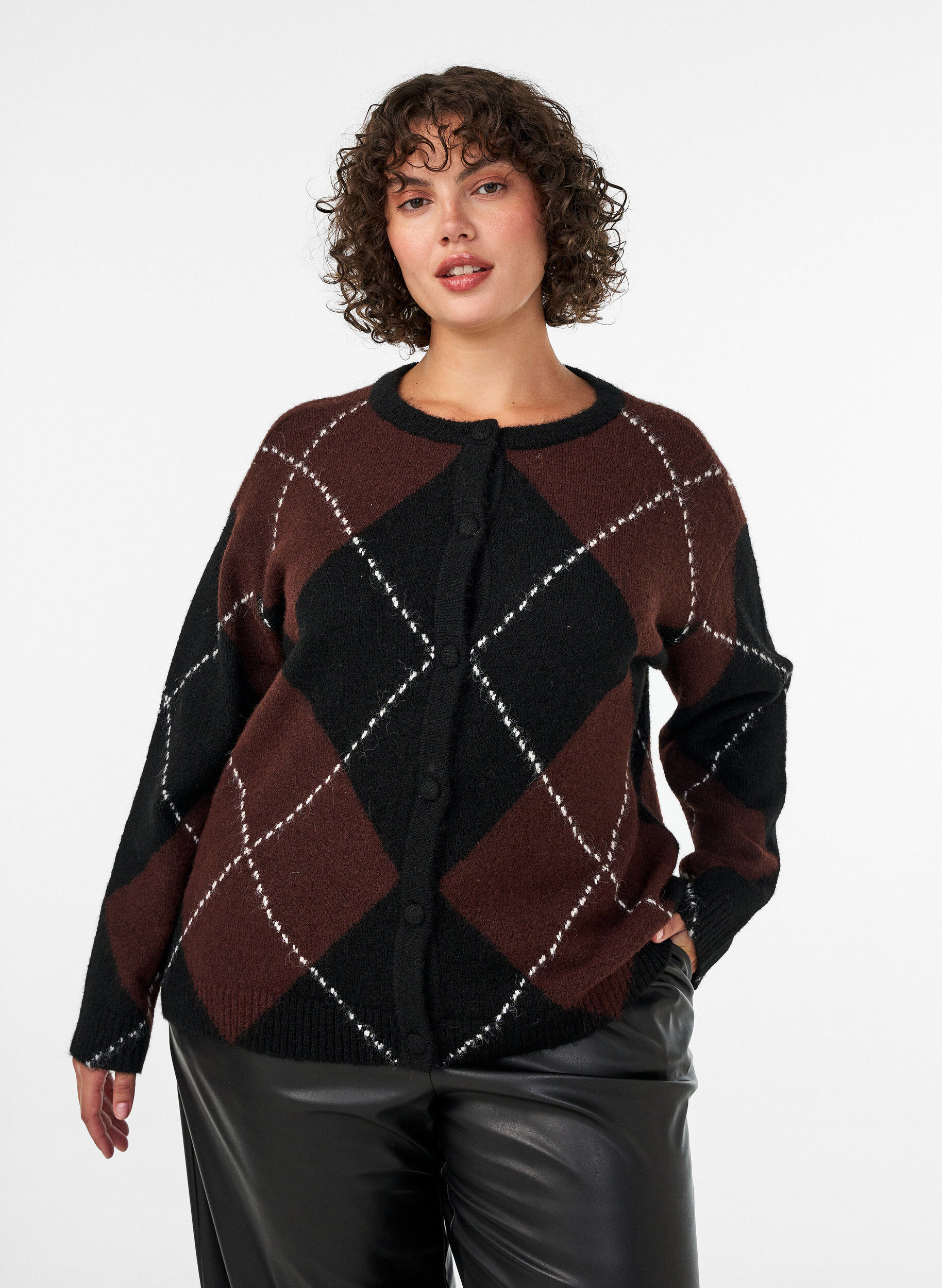 ZizziCardigan &agrave; motif argyle, Noir, Model image number 0