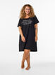 Chemise de nuit &agrave; manches courtes en coton biologique, Noir, Model image number 1