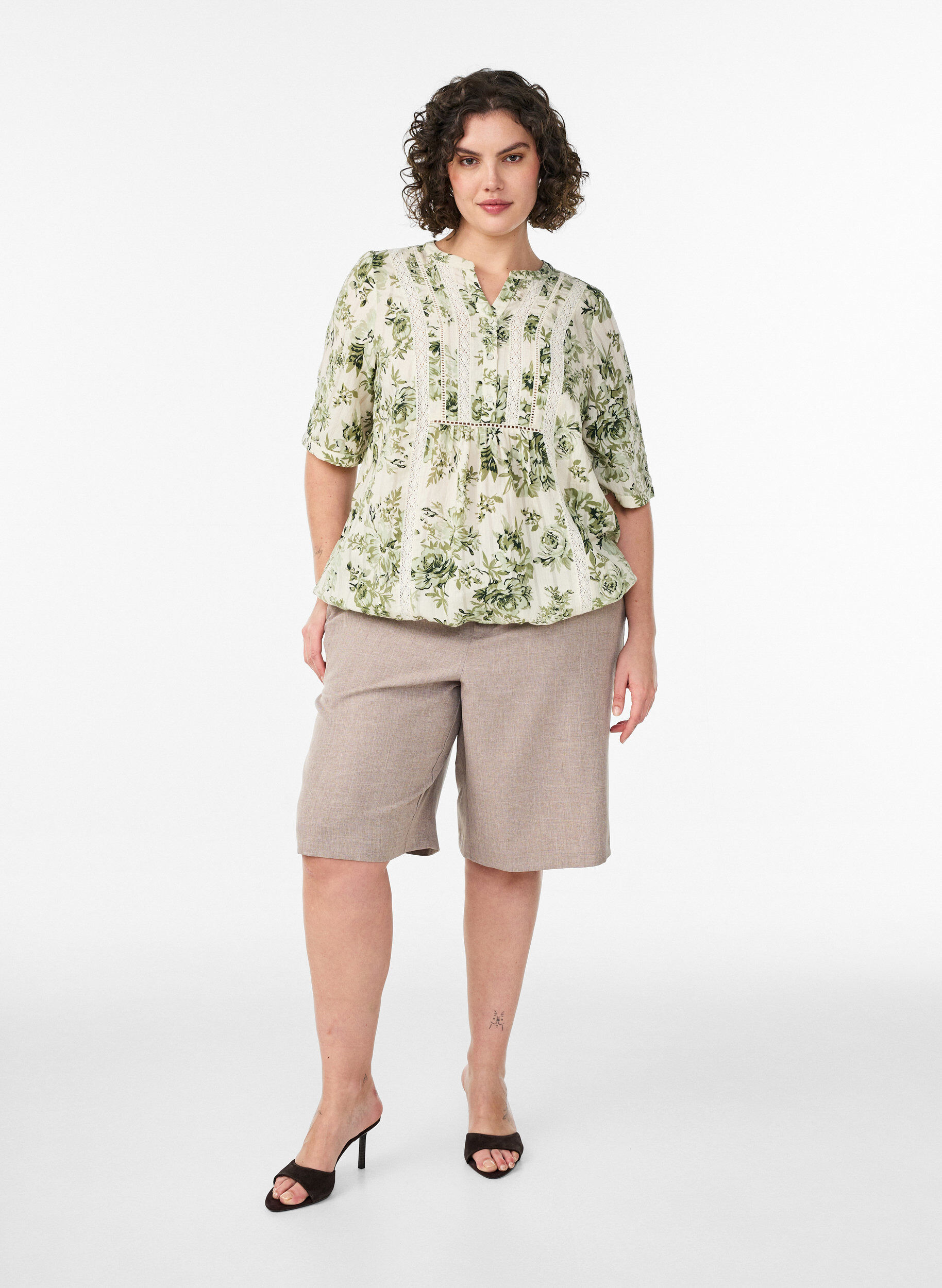 ZizziBlouse imprim&eacute;e &agrave; manches 1/2, Vert clair, Model image number 1