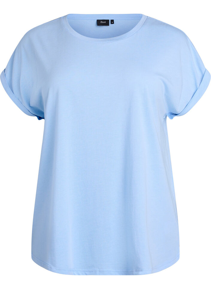 T-shirt &agrave; manches courtes en m&eacute;lange de coton, Bleu, Packshot image number 0