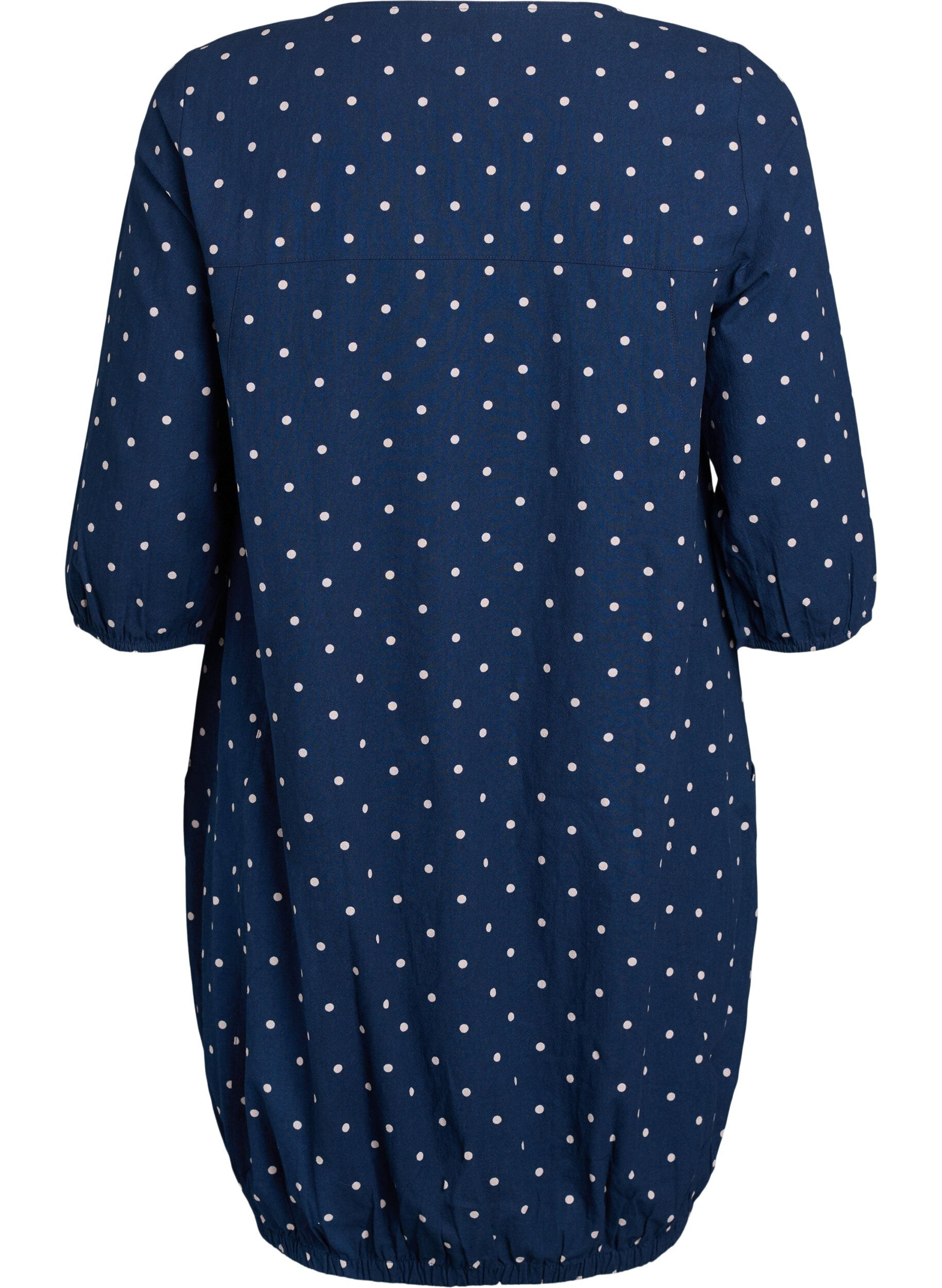 Zizzi Robe courte en coton avec manches 3/4 et poches, Bleu, Packshot image number 1
