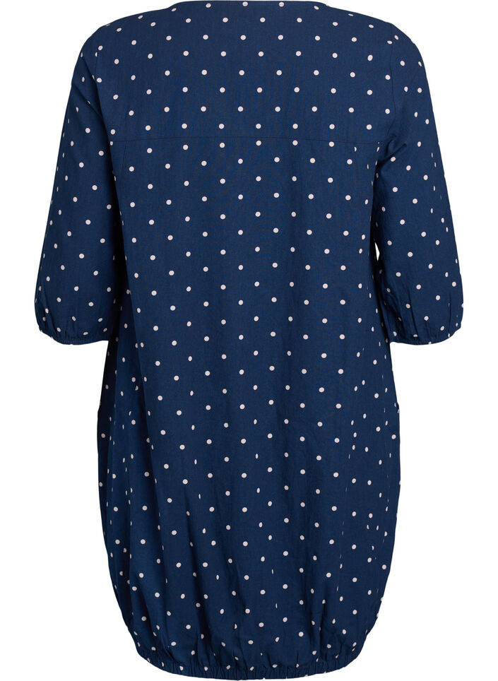 Robe courte en coton avec manches 3/4 et poches, Bleu, Packshot image number 1