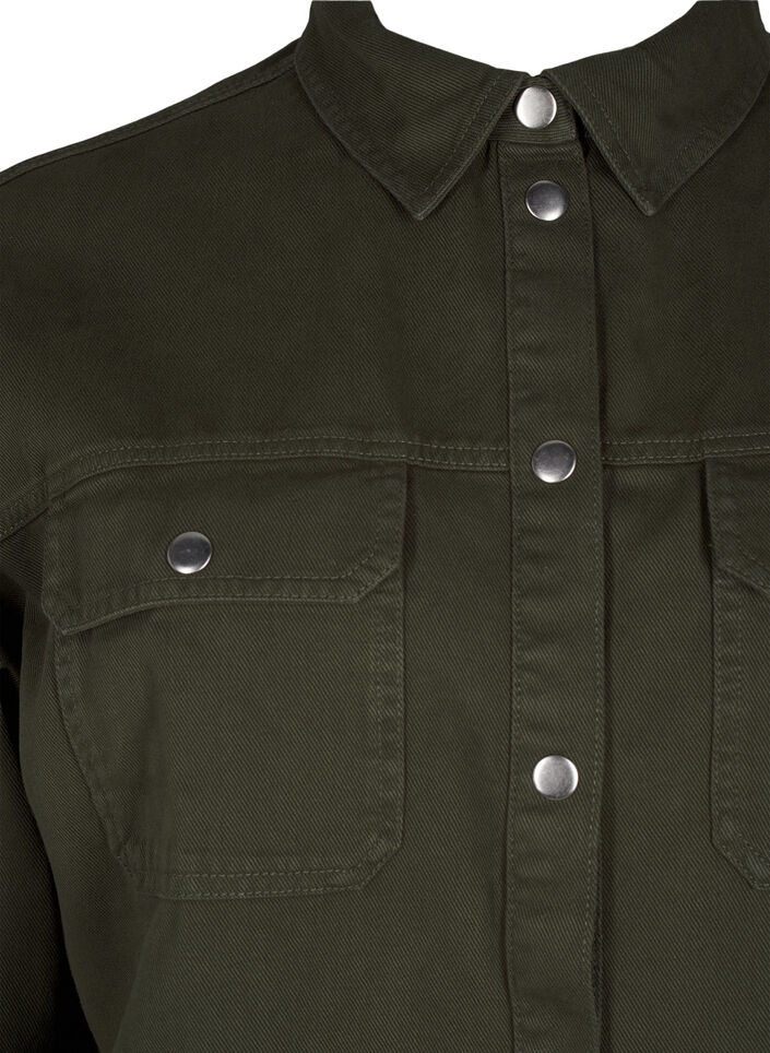Chemise en jean de couleur unie dotée de poches sur la poitrine, Forest Night, Packshot image number 2