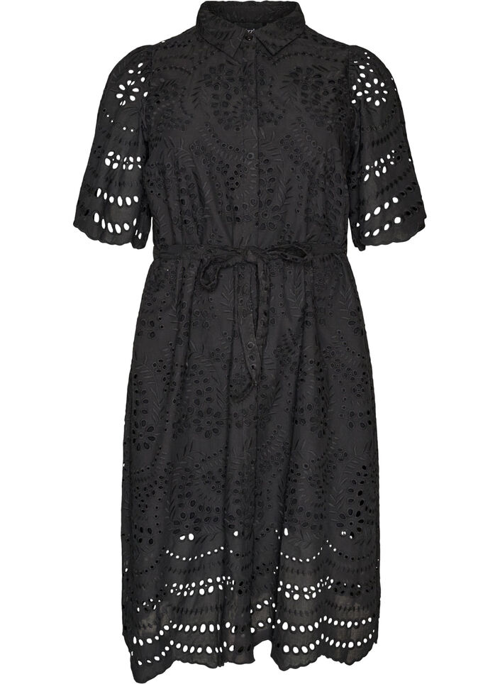 Robe chemise en broderie anglaise avec une ceinture &agrave; nouer, Noir, Packshot image number 0