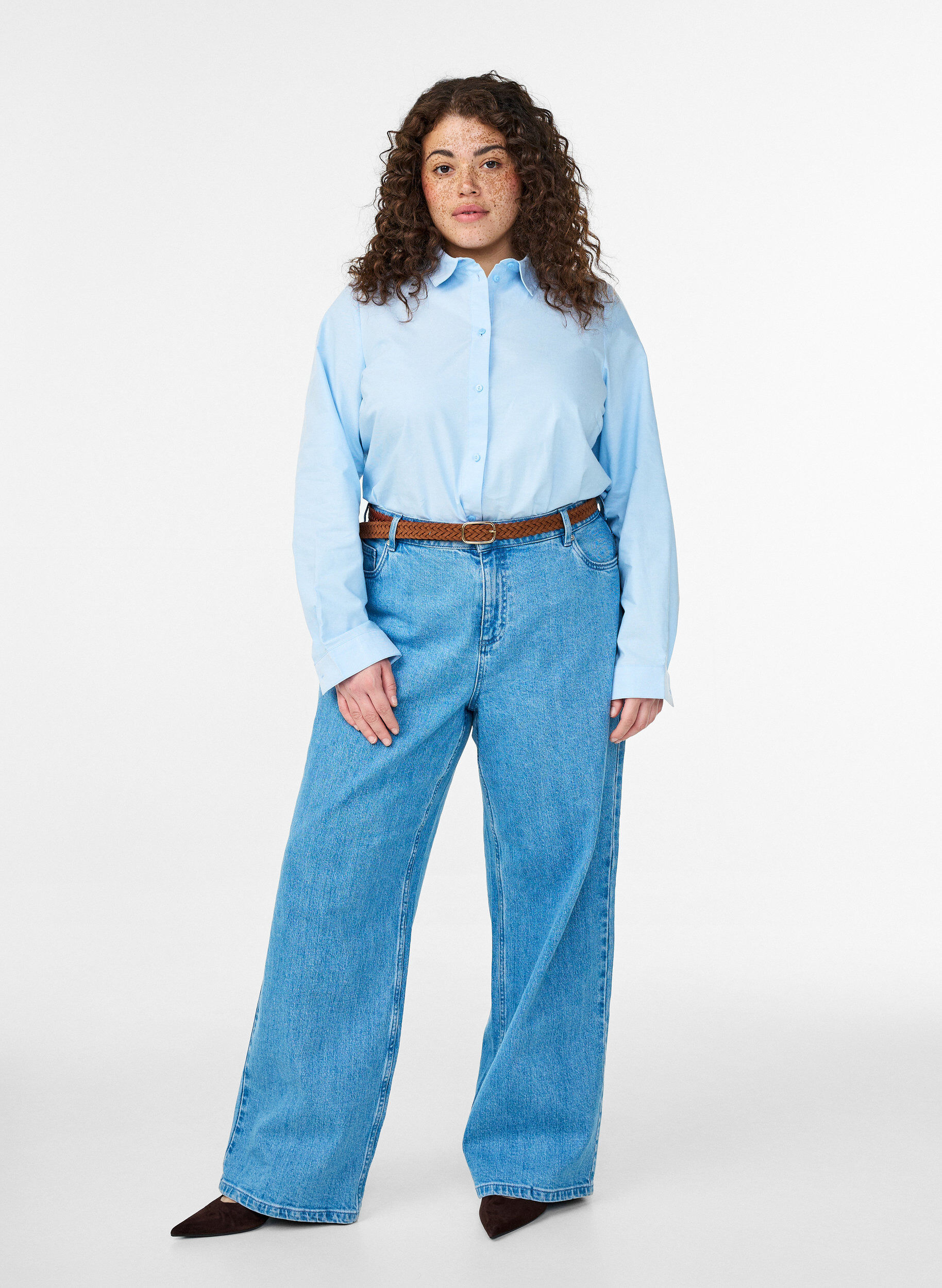 Zizzi Chemise &agrave; manches longues en coton, Bleu, Model image number 1