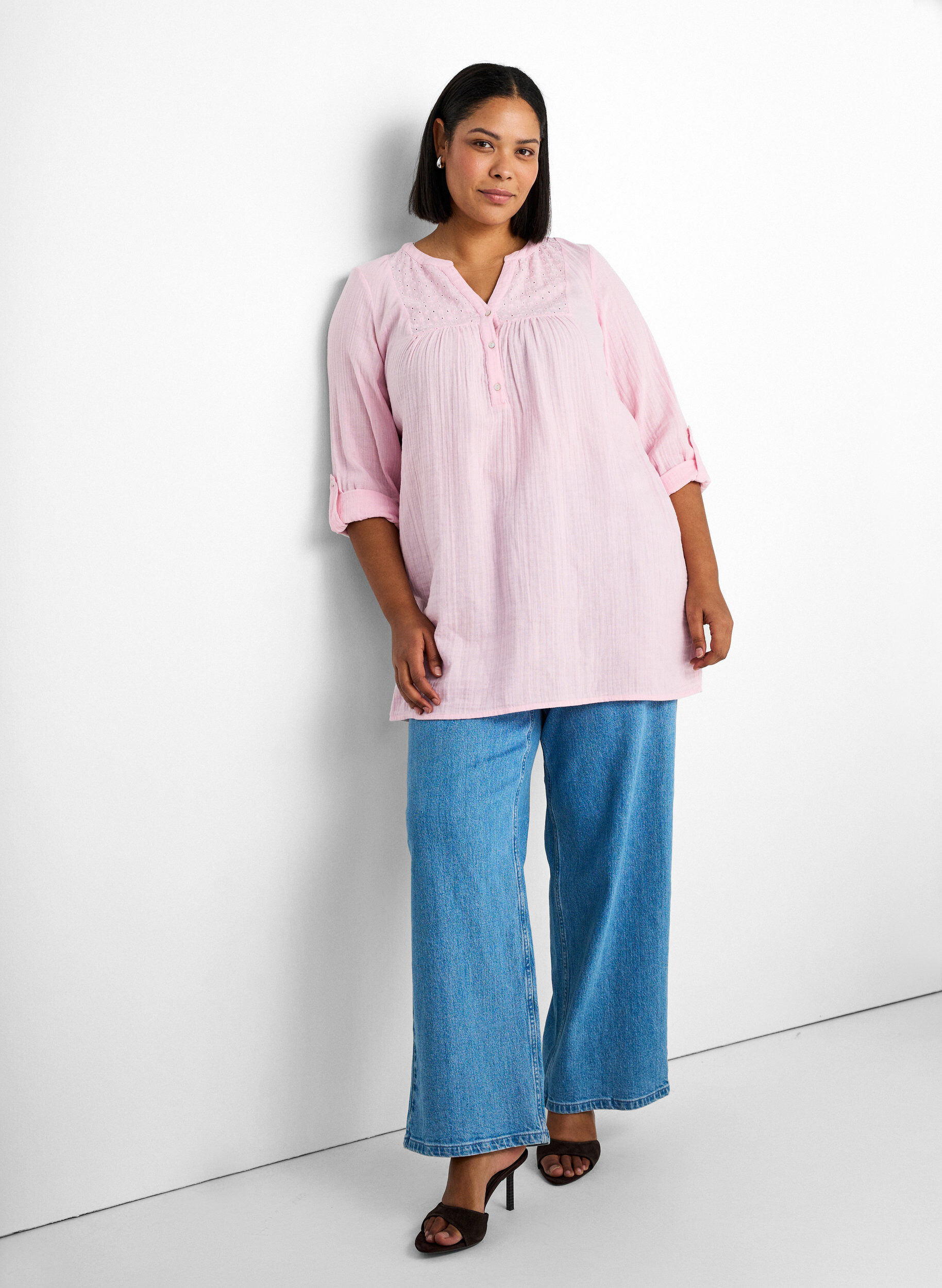 ZizziTunique en mousseline de coton avec broderie anglaise, Rose, Image image number 0