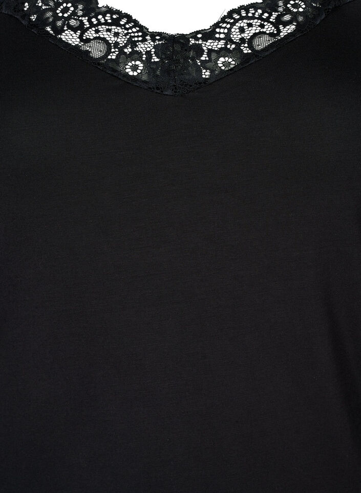 Top en viscose avec bord en dentelle, Noir, Packshot image number 2